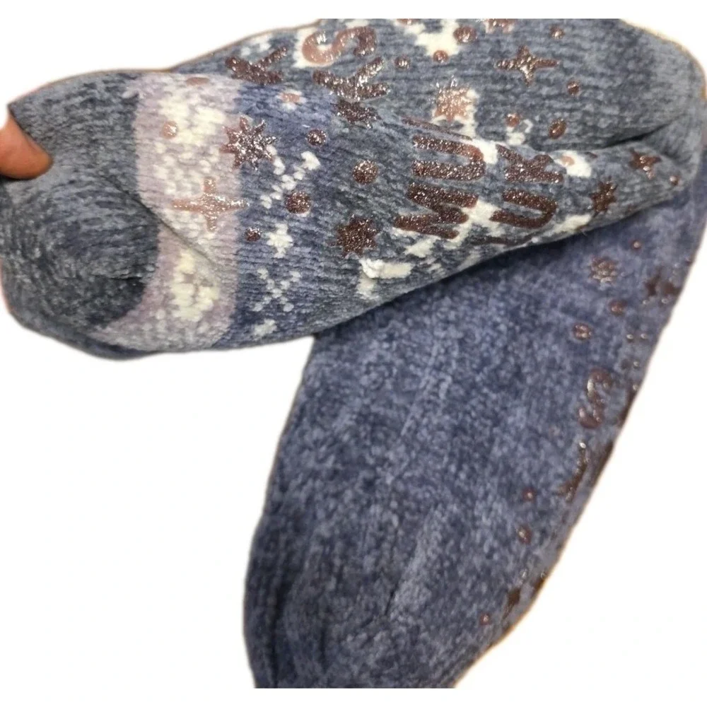 NEW Muk Luks Women 2-Pack NonSlip Bottom Cabin Socks Gray Purple Size‎ L/XL 8-10